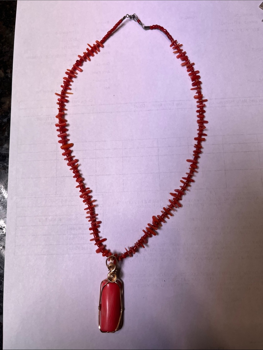 Red Coral Chip Necklace with Red Pendant